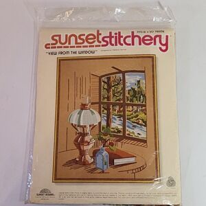 Sunset Stitchery "View From the Window" Vtg Crewel Embroidery Kit 16" x 20"